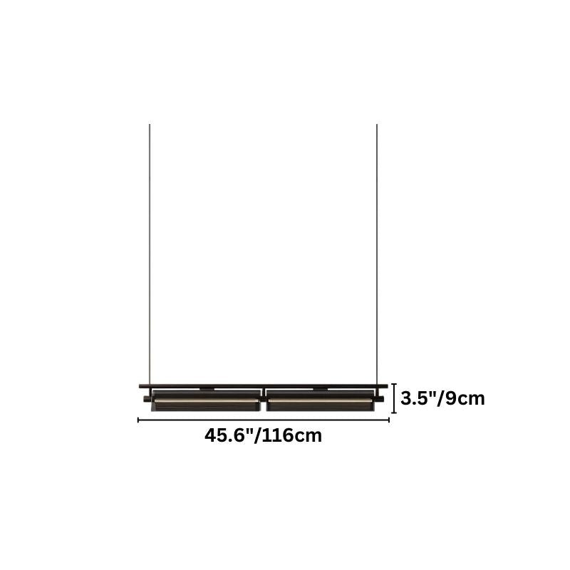 "Diagram showing the dimensions of a two-head linear pendant light with a 45-inch length and measurements in inches and centimeters."
