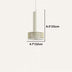 White cylindrical pendant light with horizontal metal bands, shown against neutral background with dimensions.