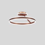 "A modern LED ceiling light with interlocking copper rings, shown against a light gray background."