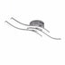 Modern curved chrome ceiling light fixture with three wavy arms and LED panels on white background.