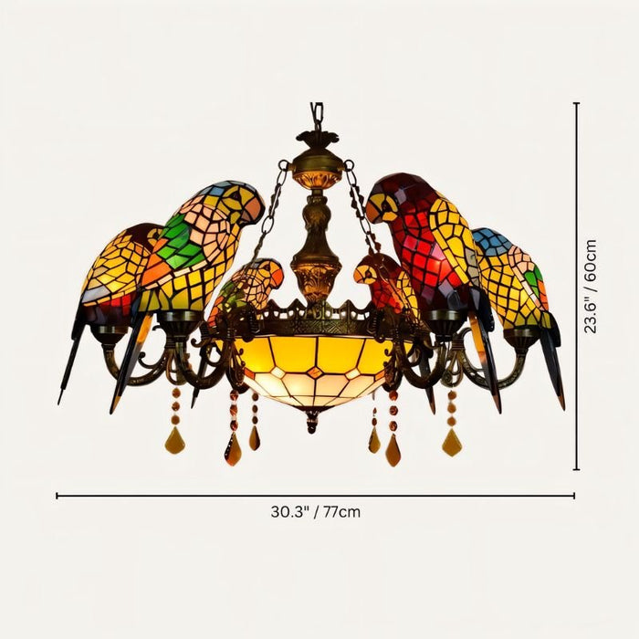 Colorful Plumage Glass Parrot Chandelier: Adorned with vibrant glass feathers and sparkling crystal accents, this chandelier captures the beauty of parrot plumage in dazzling detail, adding a burst of color and whimsy to your decor.
