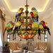 Regal Tropical Glass Parrot Chandelier: Fit for a royal aviary, this chandelier features majestic glass parrots adorned with golden crowns and sparkling jewels, exuding regal elegance and opulence.