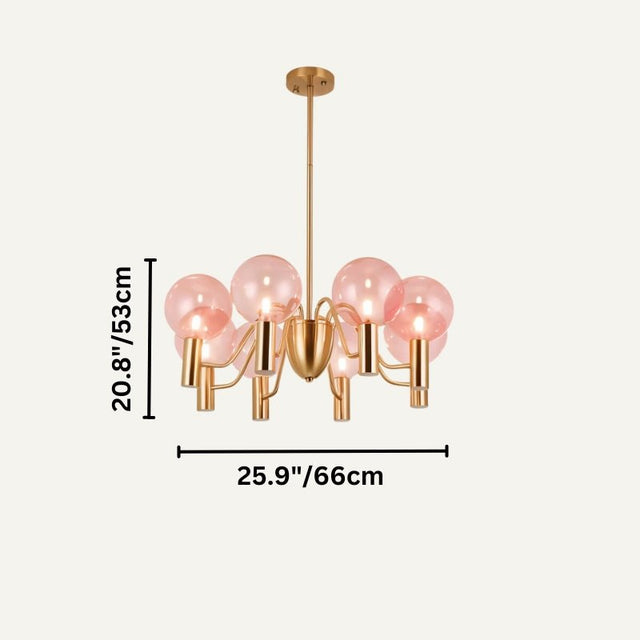 Modern Gloral Chandelier in pink and gold, measuring 25.9in x 20.8in, ideal for stylish indoor ambient lighting.