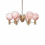 Modern Gloral Chandelier featuring six pink glass bulbs and gold metal arms, perfect for stylish indoor lighting décor.