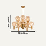 Elegant Gloral Chandelier in gold with clear glass globes, 27.5in x 21.6in, suitable for modern living or dining rooms.