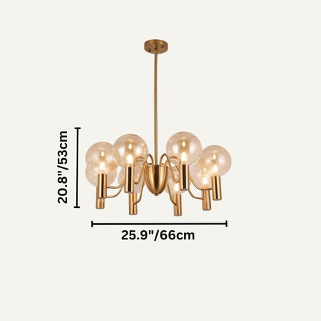 Gold Gloral Chandelier with clear glass globes, 25.9in x 20.8in, offering sleek and ambient lighting for indoor spaces.