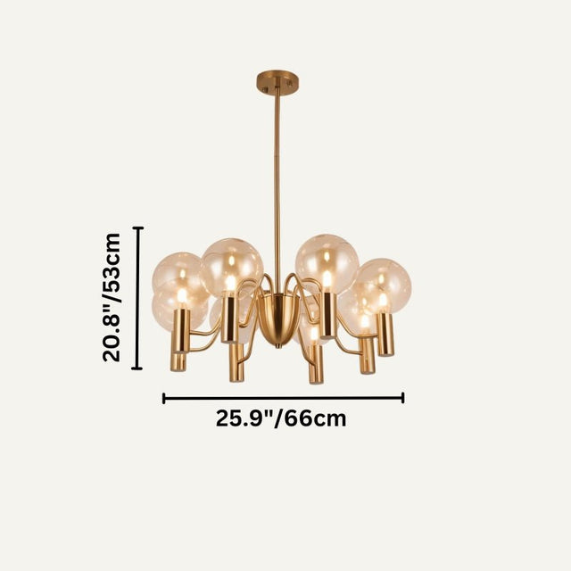 Gold Gloral Chandelier with clear glass globes, 25.9in x 20.8in, offering sleek and ambient lighting for indoor spaces.