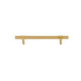"Modern brushed gold pull bar handle with a sleek, cylindrical design."