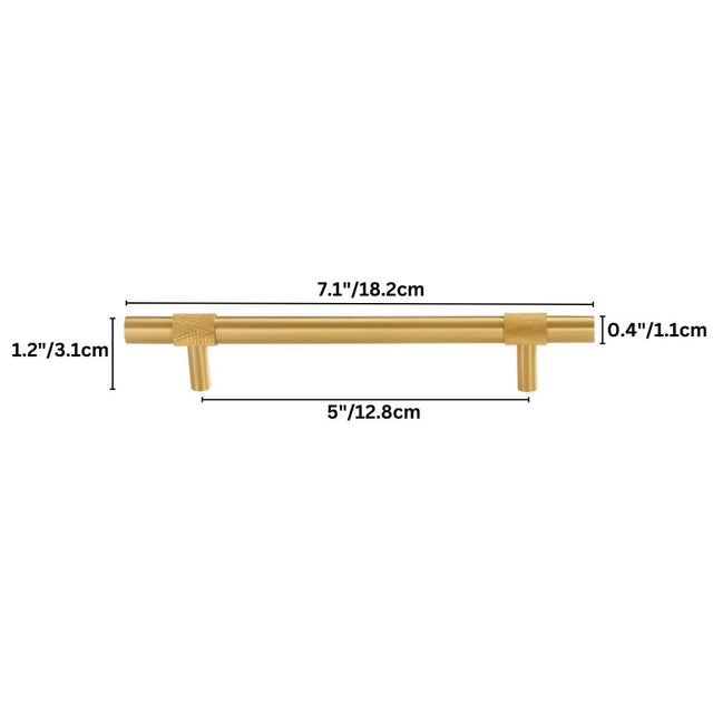 "Dimensions diagram of the Grist knob and pull bar, showing measurements of the handle and base."