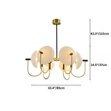 "Modern gold chandelier with frosted glass orbs."