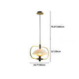 "Modern gold pendant light with frosted glass shade."