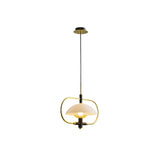"Modern gold and glass pendant light."