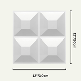 12x12 inch Haidri Wall Panel in white PVC with 3D square design, perfect for decorative wall upgrades in home or office spaces.