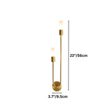 "Dimensions, 22 inches tall and 3.7 inches wide, of a modern brass wall lamp with acrylic diffusers."