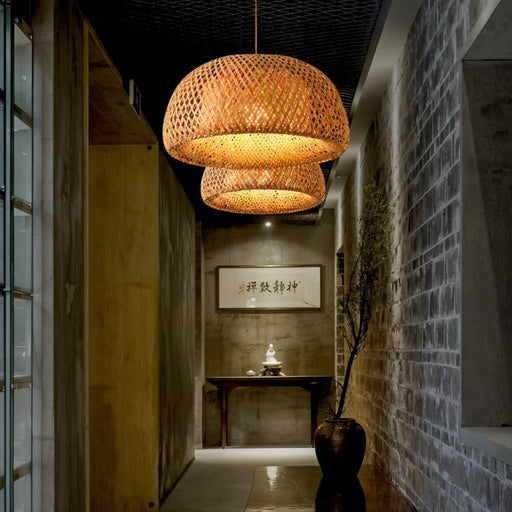Hand-Weaved Rattan Cocoon Pendant Light - Modern Lighting for Hallway