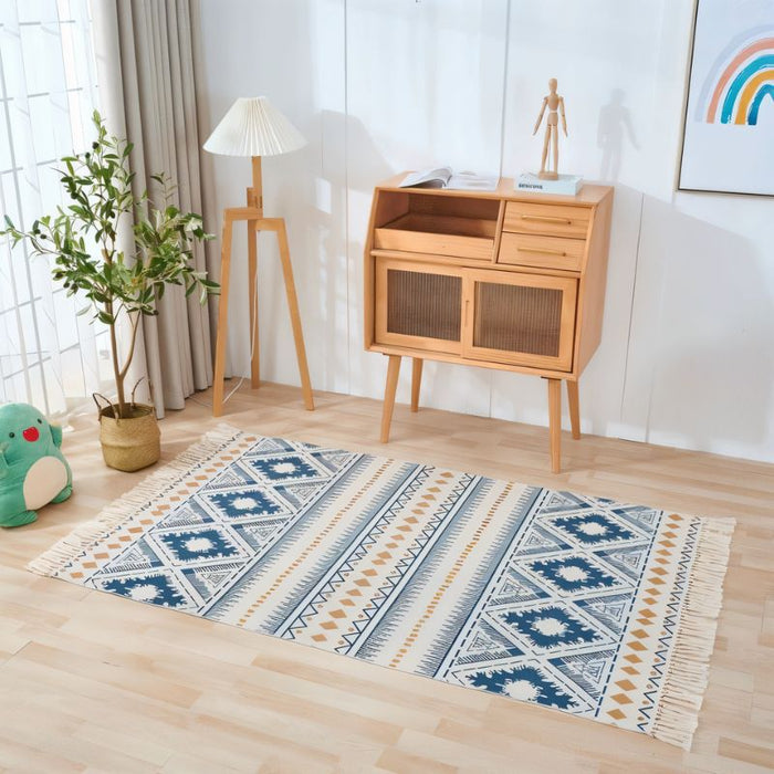Hasbo Kilim Area Rug: Handwoven with care and craftsmanship, this Kilim area rug showcases intricate patterns and vibrant hues, adding a touch of artisanal charm to your decor that celebrates cultural heritage.