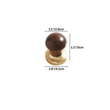 "Dimensions of a modern wooden knob with a golden metallic base."