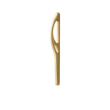 "Modern, curved gold pull bar handle with a sleek, hollowed design."