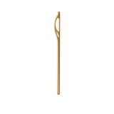 "Profile view of a sleek, gold curved pull bar handle with a hollowed design."