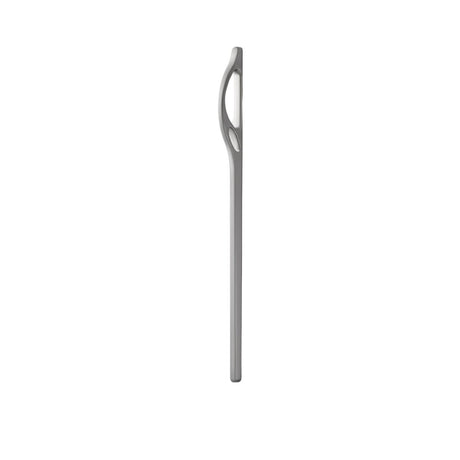"Profile view of a modern, curved pull bar handle with a hollowed design, made of zinc alloy."