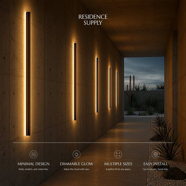 Modern hallway illuminated by Helios LED Outdoor Wall Lamps, showcasing minimalist design and ambient dimmable lighting.
