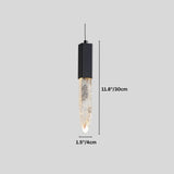 "Dimensions diagram of a modern pendant light with crystal diffuser and metal frame."