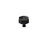 "Angled view of a black brass hexagonal knob, isolated on a white background."
