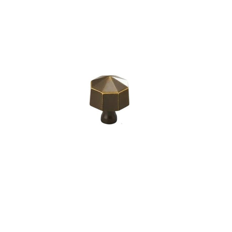 "Bronze brass hexagonal knob, isolated on a white background."
