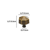 "Dimensions of a bronze brass hexagonal knob: 1.2 inches (3.3 cm) height, 1.2 inches (3.1 cm) width, and 0.3 inches (1 cm) base diameter."