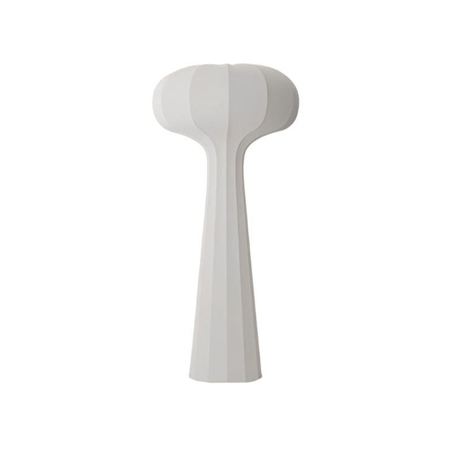 "Minimalist sculptural floor lamp with flared top and streamlined design, crafted from high-quality material in white finish, ideal for modern interiors."