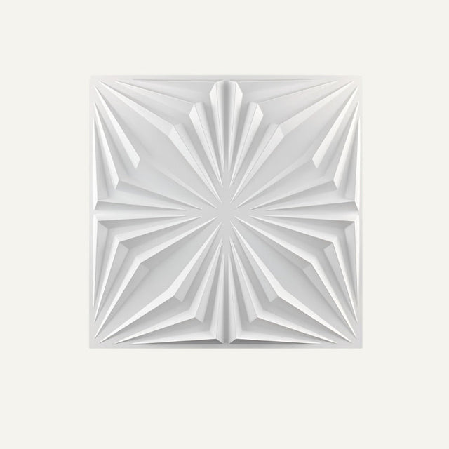 Front view of Hite PVC Wall Panel with symmetrical 3D starburst pattern. Waterproof and stylish for modern interior wall decor.