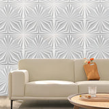 Hite PVC Wall Panels with 3D starburst texture featured behind a cream sofa. Durable and mold-proof for stylish living room upgrades.