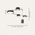 Modern black Horace ceiling light with flat and cylindrical heads on a white studio background, 40.1" x 32.2" x 39.3".
