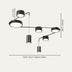Matte black Horace ceiling light with flat and cylindrical heads, studio setting, 51.5" x 31.1" x 39.3" total dimensions.