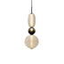 Horiz pendant light features three stacked glass globes in beige and smoke grey tints on a white studio background.