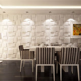 Hurain PVC Wall Panels in a modern dining room with geometric 3D design, offering a stylish and easy DIY wall upgrade.