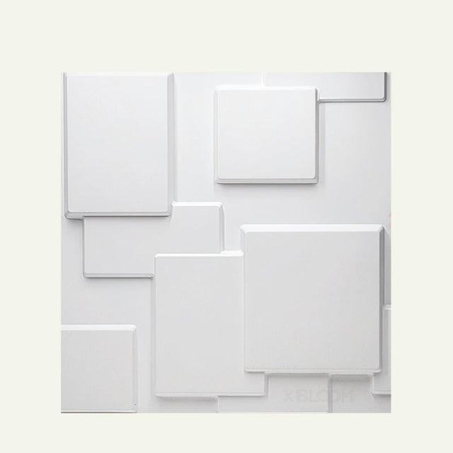 Single white Hurain PVC Wall Panel with 3D square pattern, ideal for DIY wall transformations in any room.