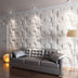 Hurain PVC Wall Panels behind a leather sofa, showcasing a textured 3D pattern for stylish and easy-to-install wall decor.