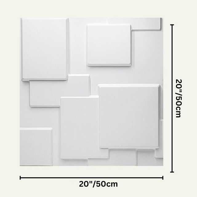 White Hurain PVC Wall Panel with 3D square design and 50cm x 50cm dimensions, perfect for easy DIY wall installations.