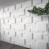 Close-up of white Hurain PVC Wall Panels with layered square design, perfect for customizable modern interiors.