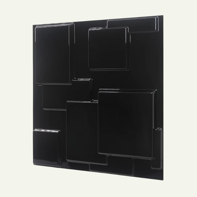 Black Hurain PVC Wall Panel with glossy 3D geometric design, suitable for stylish and modern DIY wall projects.