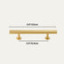 Gold brass cabinet pull bar with two round mounting posts, shown against a light gray background.