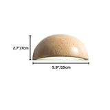 "Dimensions of a modern, semi-circular wall lamp made of yellow travertine: 5.9 inches in width and 2.7 inches in depth."