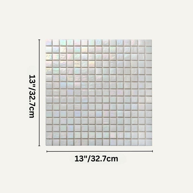 Kacakar Mosaic Tiles sheet measuring 13x13 inches, showcasing uniform iridescent tiles for versatile wall panel applications.