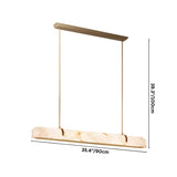 "Dimensions diagram of a 35-inch linear alabaster chandelier with a sleek copper frame, showing measurements."