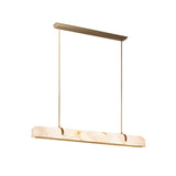 "Modern alabaster chandelier with a sleek copper frame, providing soft, diffused lighting for contemporary spaces."