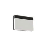 "A minimalist rectangular outdoor wall lamp made of aluminum with a PC diffuser, shown at an angle and isolated on a white background."