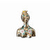 Gold-toned decorative bust figurine with turquoise enamel accents and pink floral details on white background.