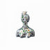 Polished silver bust figurine decorated with white and yellow flowers and green leaves.