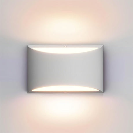 "Modern curved rectangular gypsum wall lamp, isolated on a white background, showcasing its minimalist design and up-down lighting."